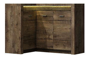 Rohová komoda Nadenas N15 O (jasan tmavý) (s teplým LED bílým osvětlením)