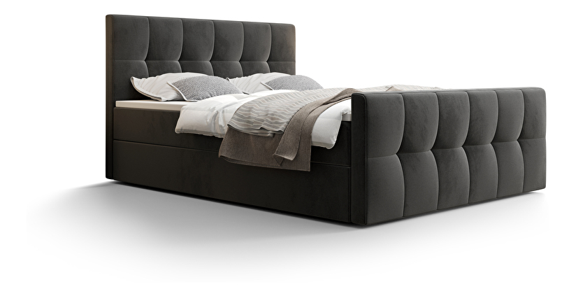 Manželská postel Boxspring 160 cm Macheta Comfort (tmavě šedá) (s matrací a úložným prostorem)