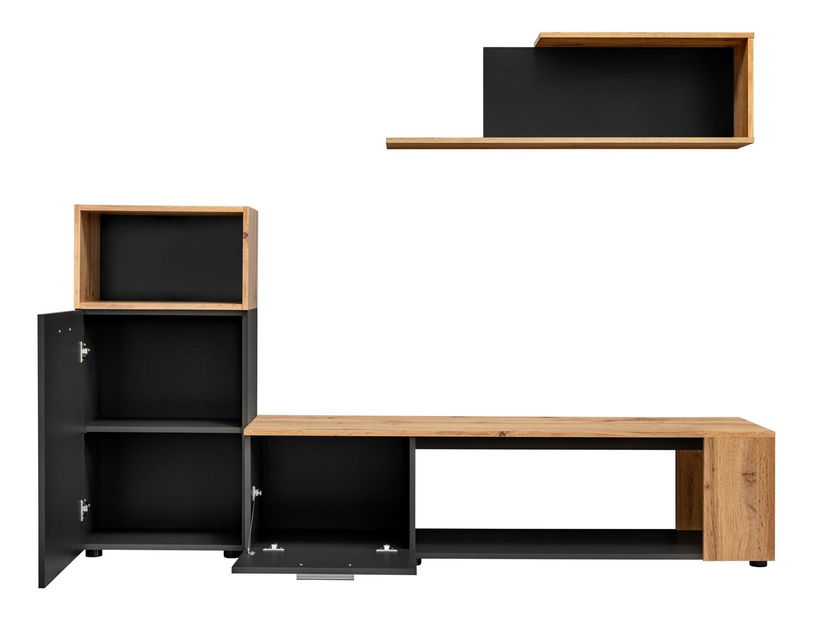 Obývací stěna Mantes ZWT1 (černá matná + dub wotan)