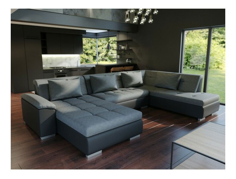 Sedačka Lemon U (ekokůže černá 14 + Malmo 90 světlešedá) (P)