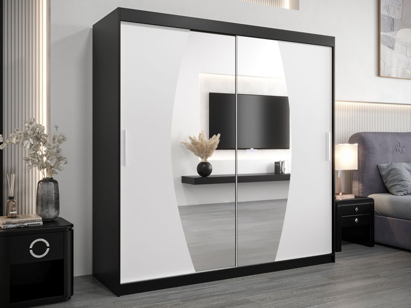 Šatní skříň 200 cm Eclipse (černá matná + bílá matná)