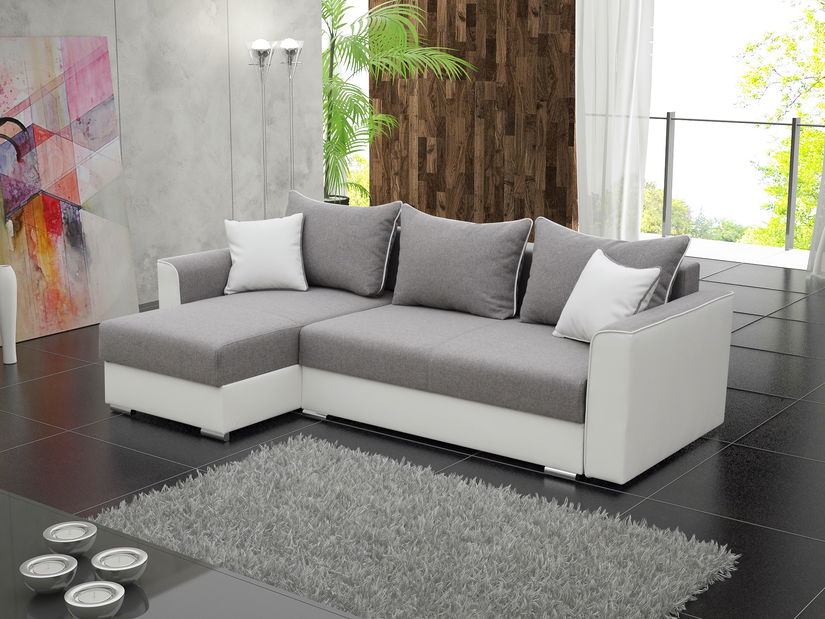 Rohová sedací souprava Sindar (bílá + šedá) (L)