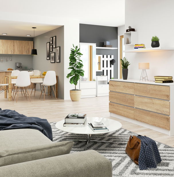 Komoda Koa III (bílá + dub sonoma)