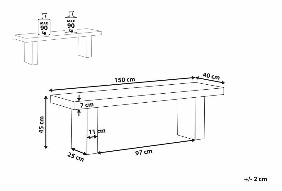 Zahradní lavice TONUTO II (beton) (šedá)