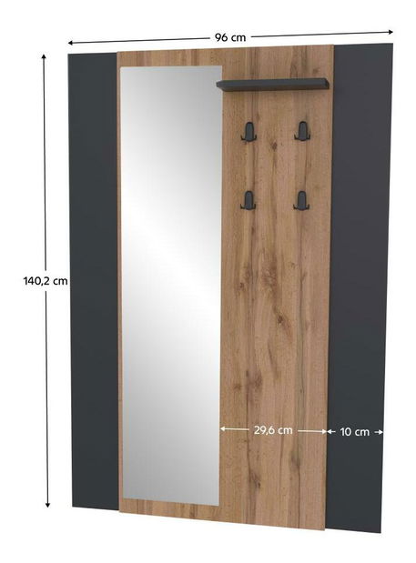 Věšákový panel Actualmente (dub wotan + černá) (se zrcadlem)