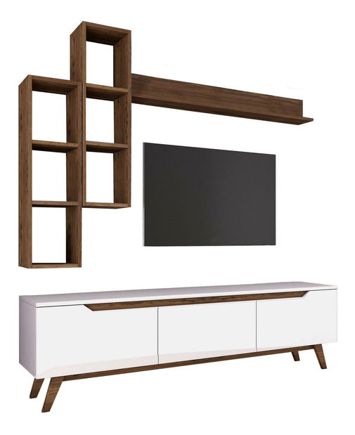 Obývací stěna Mitevu 10 (bílá + ořech)