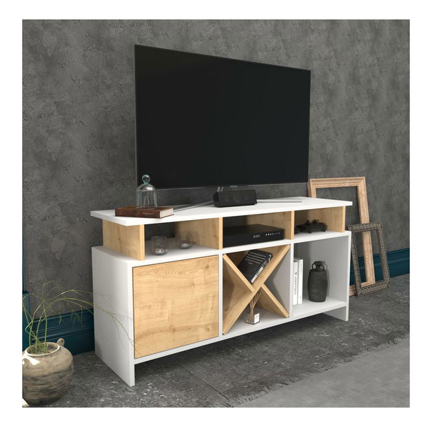 TV stolek Aubarna (bílá + dub)