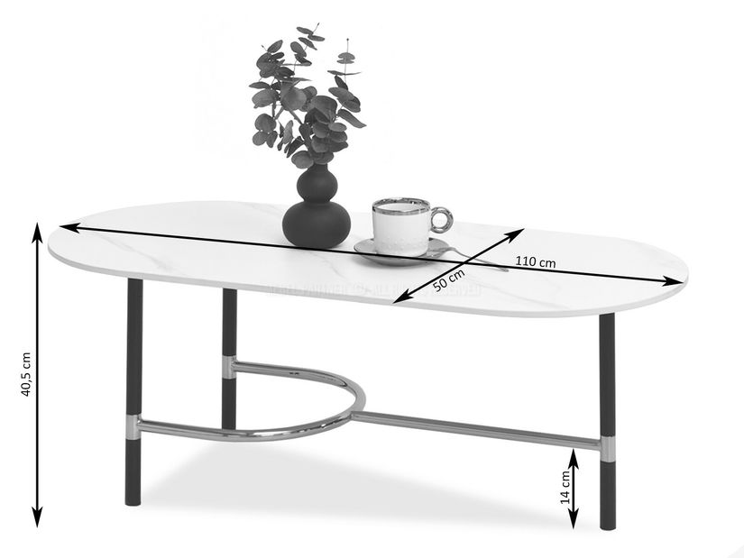 Konferenční stolek Lamka (bílý mramor + černá)