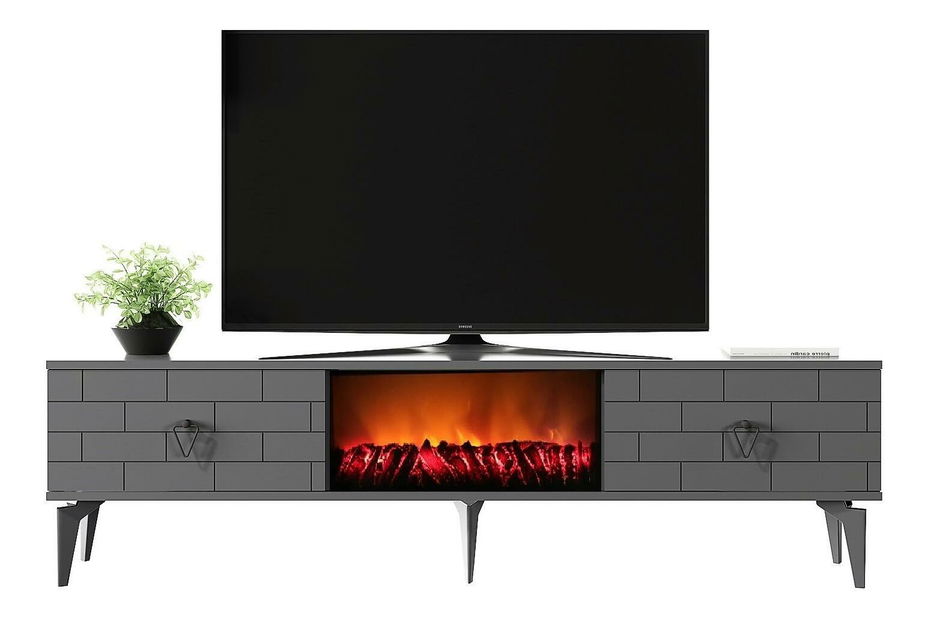 TV stolek/skříňka s krbem Bisena (antracit)