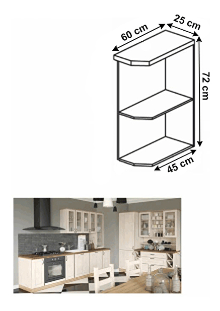 Dolní kuchyňská skříňka, rohová Regnar D25PZ/P sosna nordická /dub divoký (P)