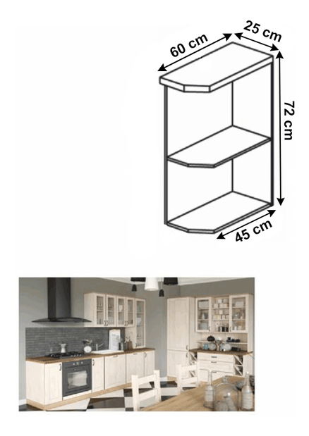 Dolní kuchyňský regál, rohový Regnar D25PZ/P sosna nordická / dub divoký (P)