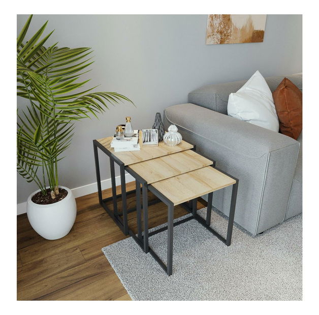 Set 3 ks konferenčních stolků Ollie (dub + černá) *výprodej