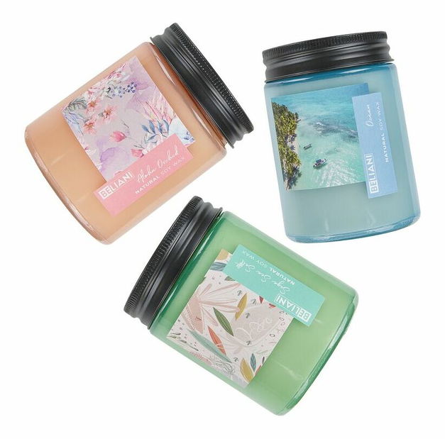 Sada 3 ks vonných svíček šalvěj a mořská sůl/oceán/orchidej Baila (růžová)