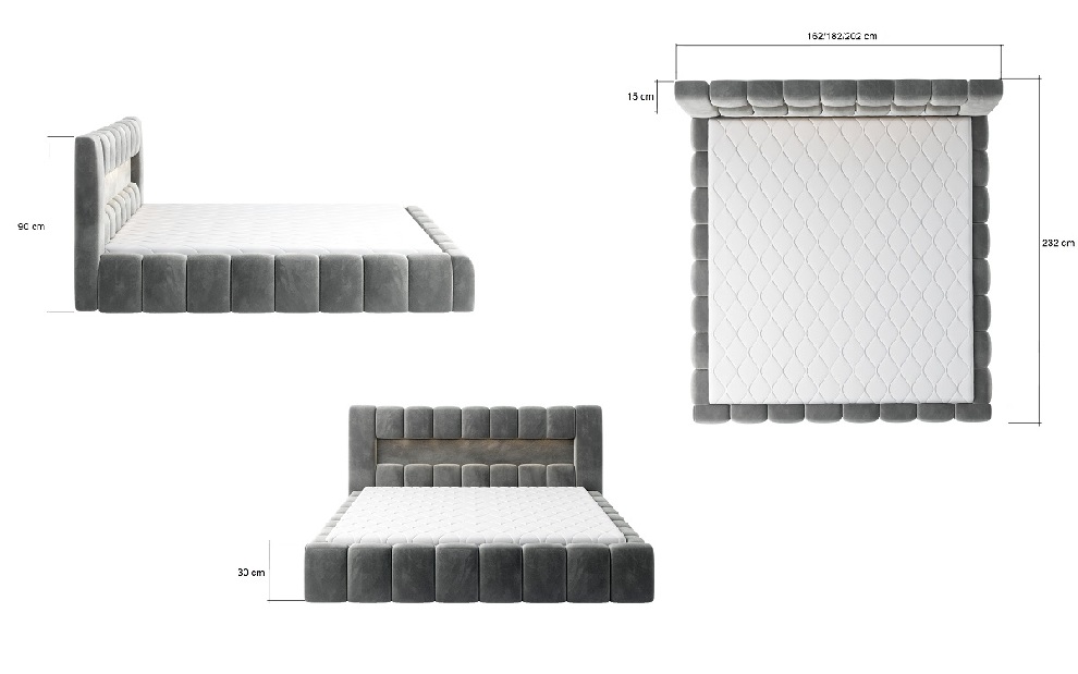 Manželská postel 180 cm Luxa (tmavě hnědá) (s roštem, úl. prostorem a LED)