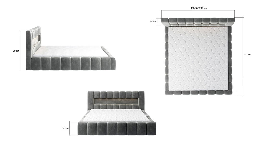 Manželská postel 160 cm Luxa (hořčicová) (s roštem, úl. prostorem a LED)