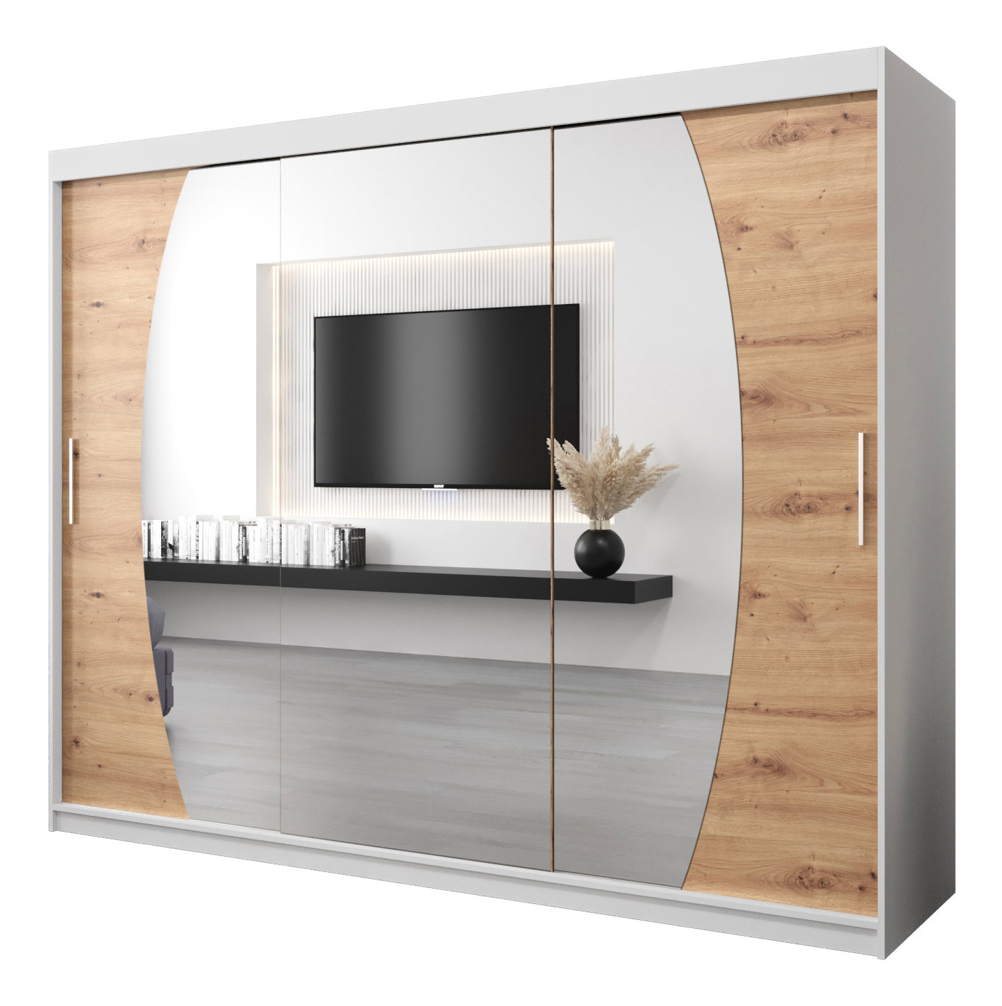 Šatní skříň 250 cm Eclipse (bílá matná + dub artisan)