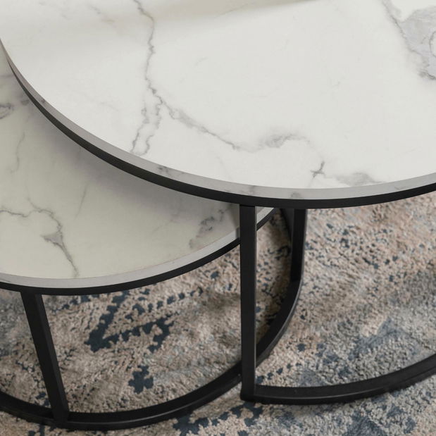 Set 2 konferenčních stolků Delito Max (mramor bílý + černá)