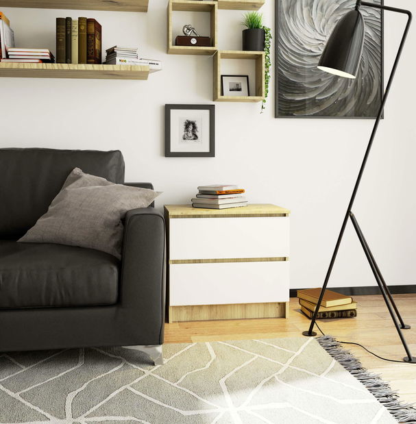 Noční stolek Kalista (dub artisan + bílá)