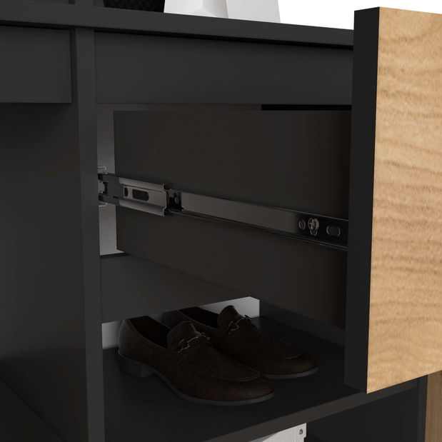 Předsíňová sestava Enteruno (černá + dub craft) (se zrcadlem)