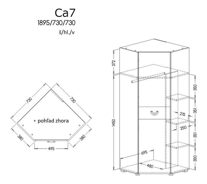 Rohová šatní skříň typ CA7 Caryl (světlý grafit + lesklá bílá + dub nash)