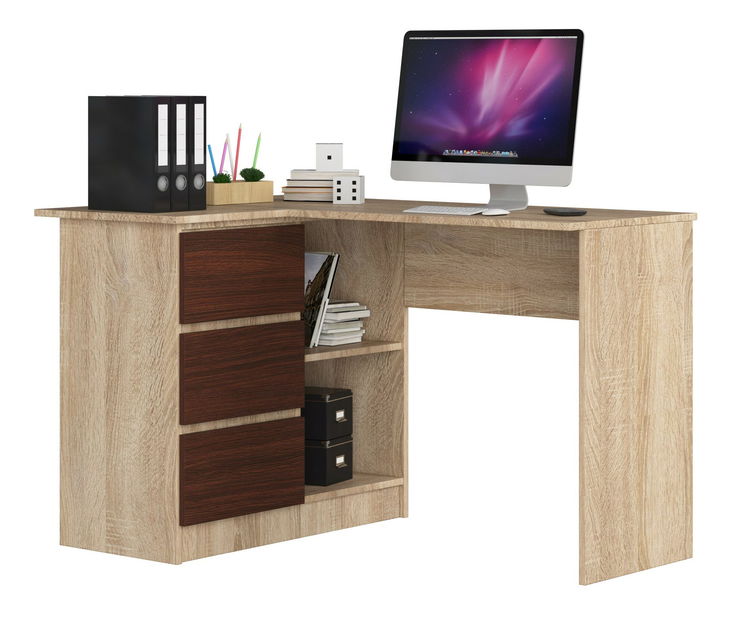 Rohový PC stolek Bodhi (dub sonoma + wenge) (L)