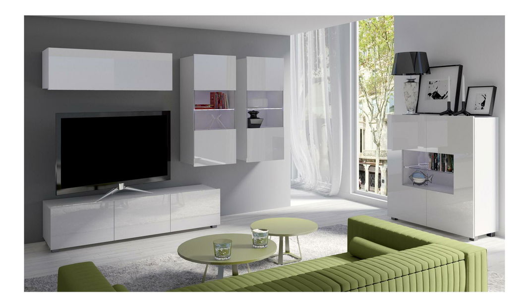 Obývací pokoj Calabria 4 (bílá matná + lesk bílý) (s osvětlením)