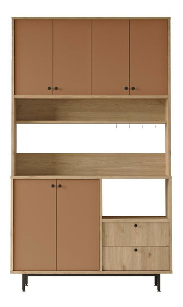 Policová skříň Rebutia 7 (dub + cihlová)