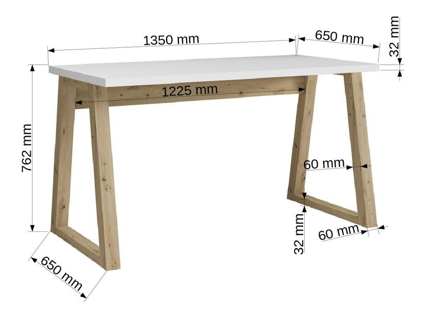 PC stolek Ian (bílá + dub artisan)