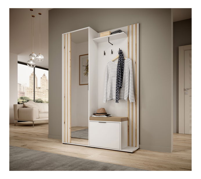 Šatní skříň Norris (bílá + dub artisan)