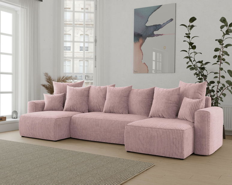 Rohová sedačka Denia U (pudrově růžová) (L)