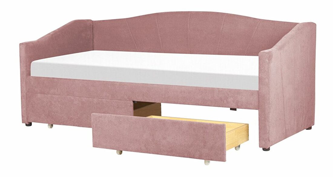 Jednolůžková postel 200 x 90 cm Vitto (růžová) (s roštem a úložným prostorem)