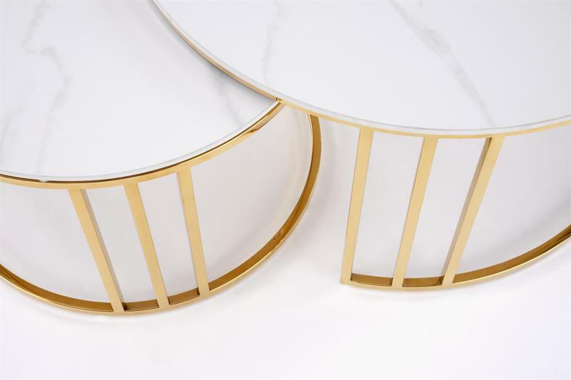 Set 2 ks. konferenčních stolků Mercu 3 (bílý mramor + zlatá)