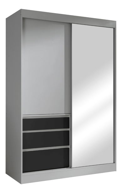 Šatní skříň 140 se zrcadlem Romunald (šedá + černá)