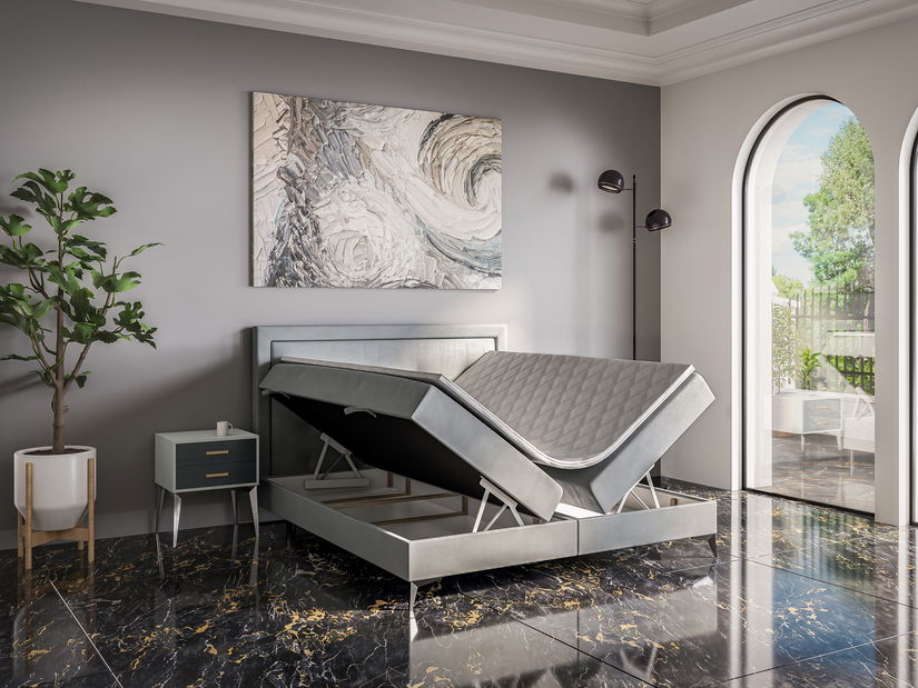 Manželská postel Boxspring 140 cm Hygga (světlomodrá) (s matrací a úl. prostorem)