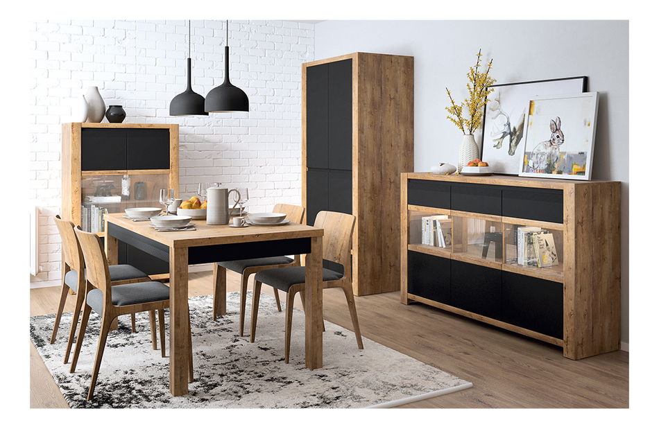 Vitrína Lacetta HAVV03 (dub lefkas tmavý + černá)