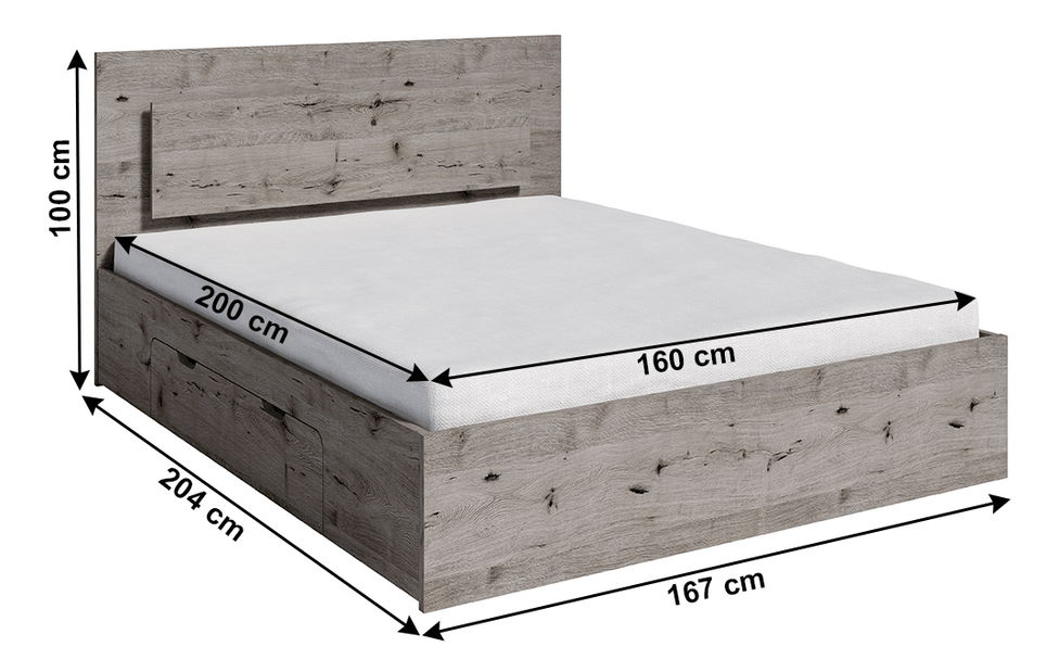 Manželská postel 160 cm Talago (dub welington) (s úl. prostorem a LED podsvícením)