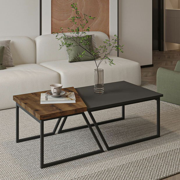 Set konferenčních stolků Veronico (antracit + ořech rustikální)