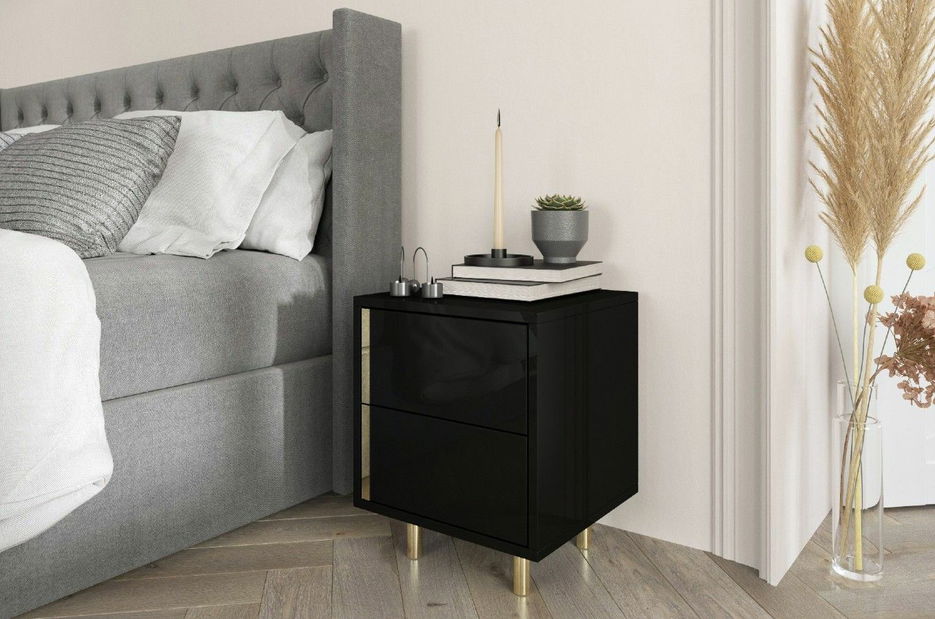 Noční stolek Naturlig Carra (vysoký lesk černý)