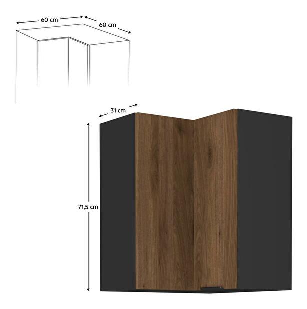 Horní rohová kuchyňská skříňka Monzesa 60x60 GN 72 2F (ořech okapi + černá)