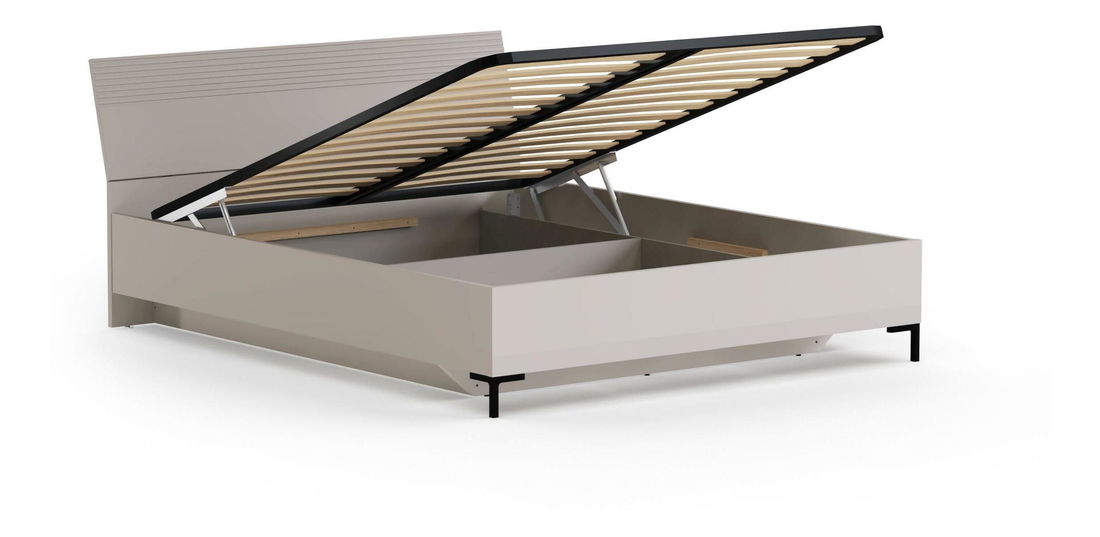 Manželská postel 160 cm Demandaron (taupe + dub silverjack) (s roštem) (s úl. prostorem)