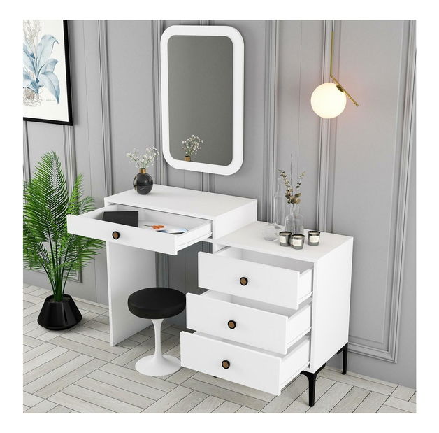 Toaletní stolek Logan 2 (bílá + bílá) (se zrcadlem)