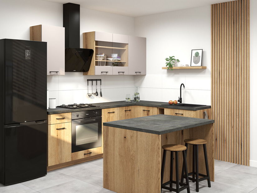 Kuchyňský ostrůvek Vestia 1 (černá + dub evoke)