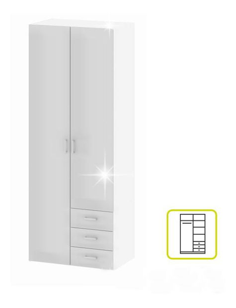 Šatní skříň Got 70425 2D (bílá + vysoký lesk bílý)