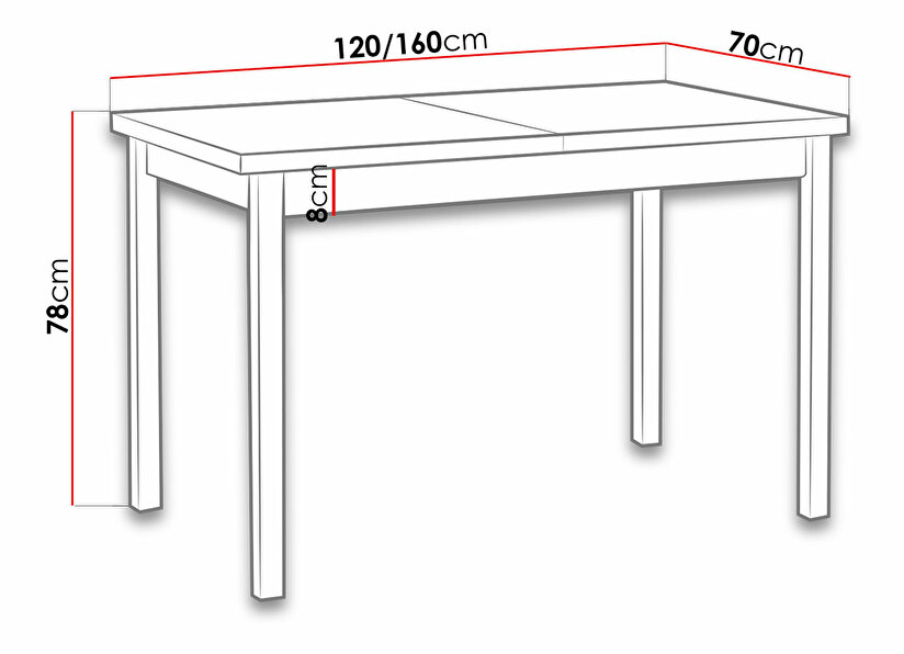 Rozkládací stůl Ewan 70 x 120+160 X (bílá L)