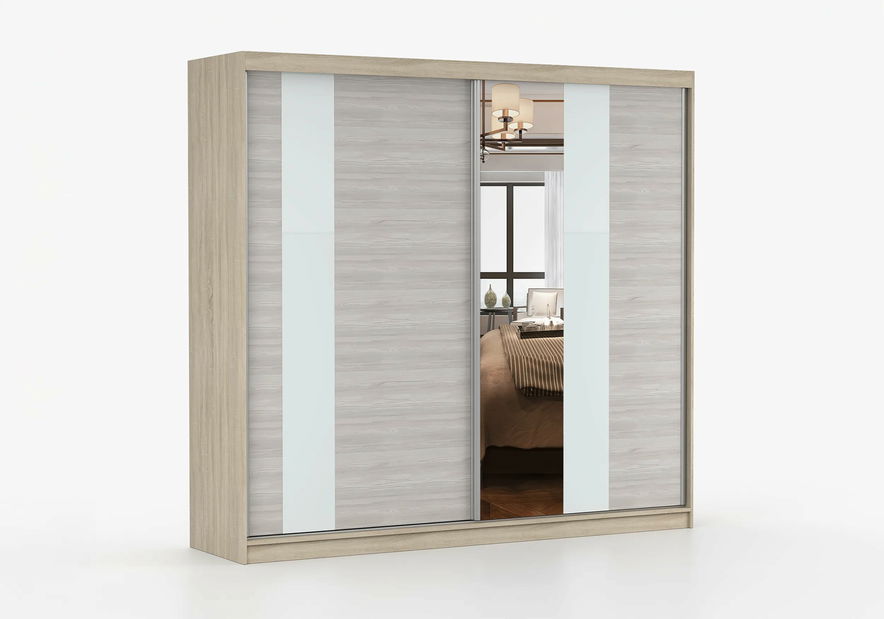 Šatní skříň Mebur 32 230 (dub sonoma + kathult + bílé sklo + zrcadlo)