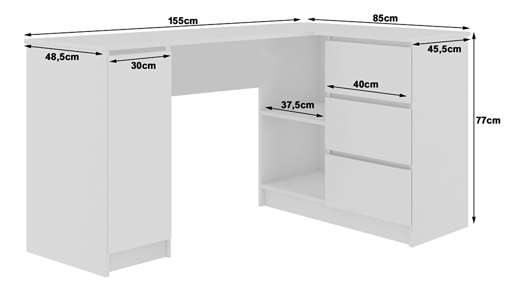 Rohový PC stolek Bevin (bílá + cappuccino lesk) (P)