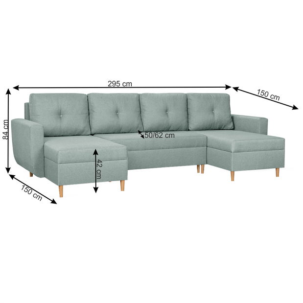 Rohová sedací souprava ve tvaru U Dollar (mentolová) 