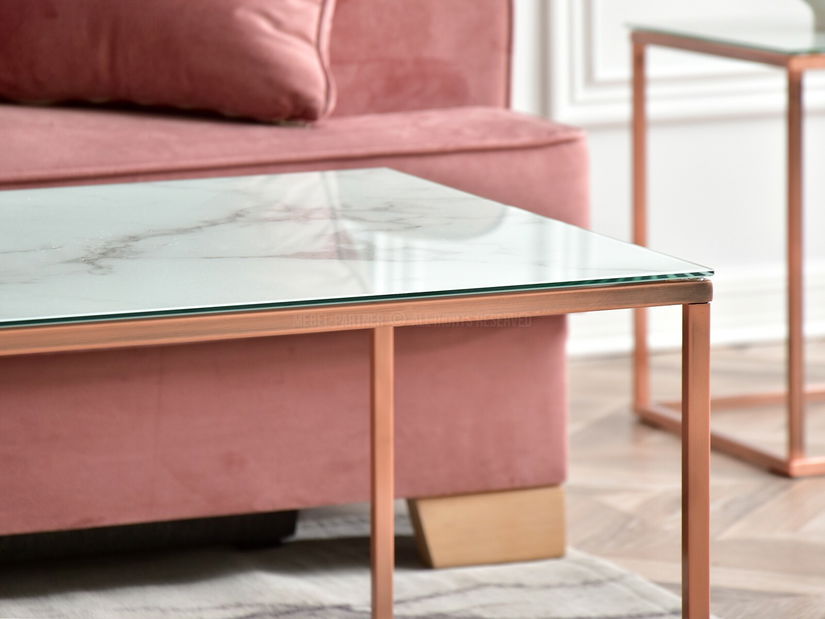 Konferenční stolek Bella Xl (bílý mramor + měděná)