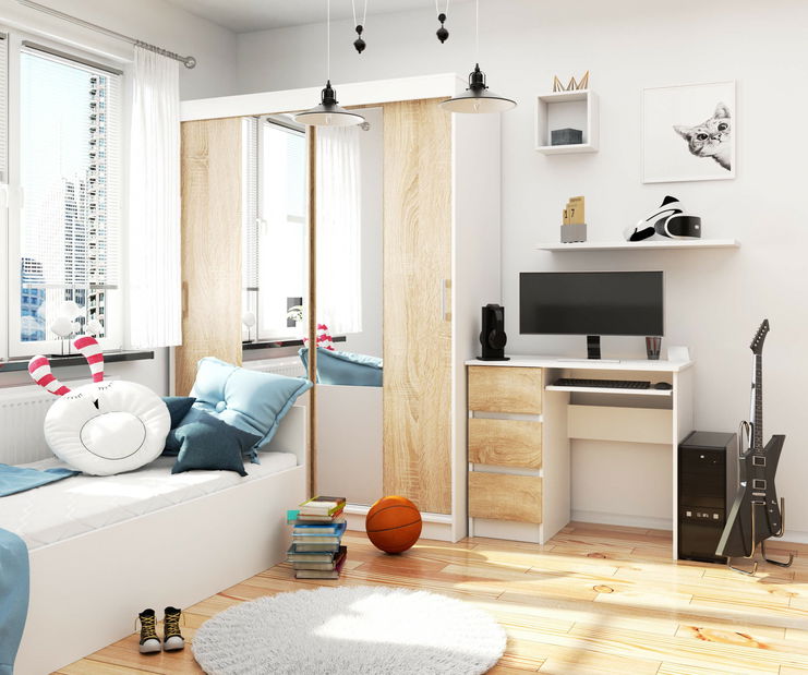 PC stolek Benicio (bílá + dub sonoma) (L)