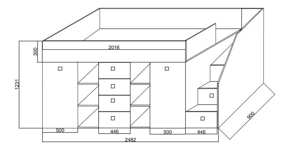 Dětská kombinovaná postel 90 cm Kesa 3 (beton + dub wotan) (L)